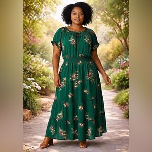 Kindred Peasant Tiered Dress Embroidered Smocked Plus 3X Boho Prairie Maxi